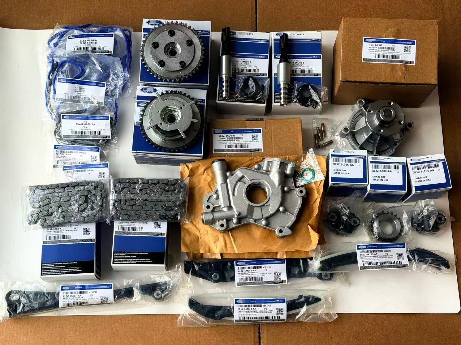 For OEM Ford 5.4L Timing Chain Kit Cam Phaser Gaskets Solenoid Water Oil Pump