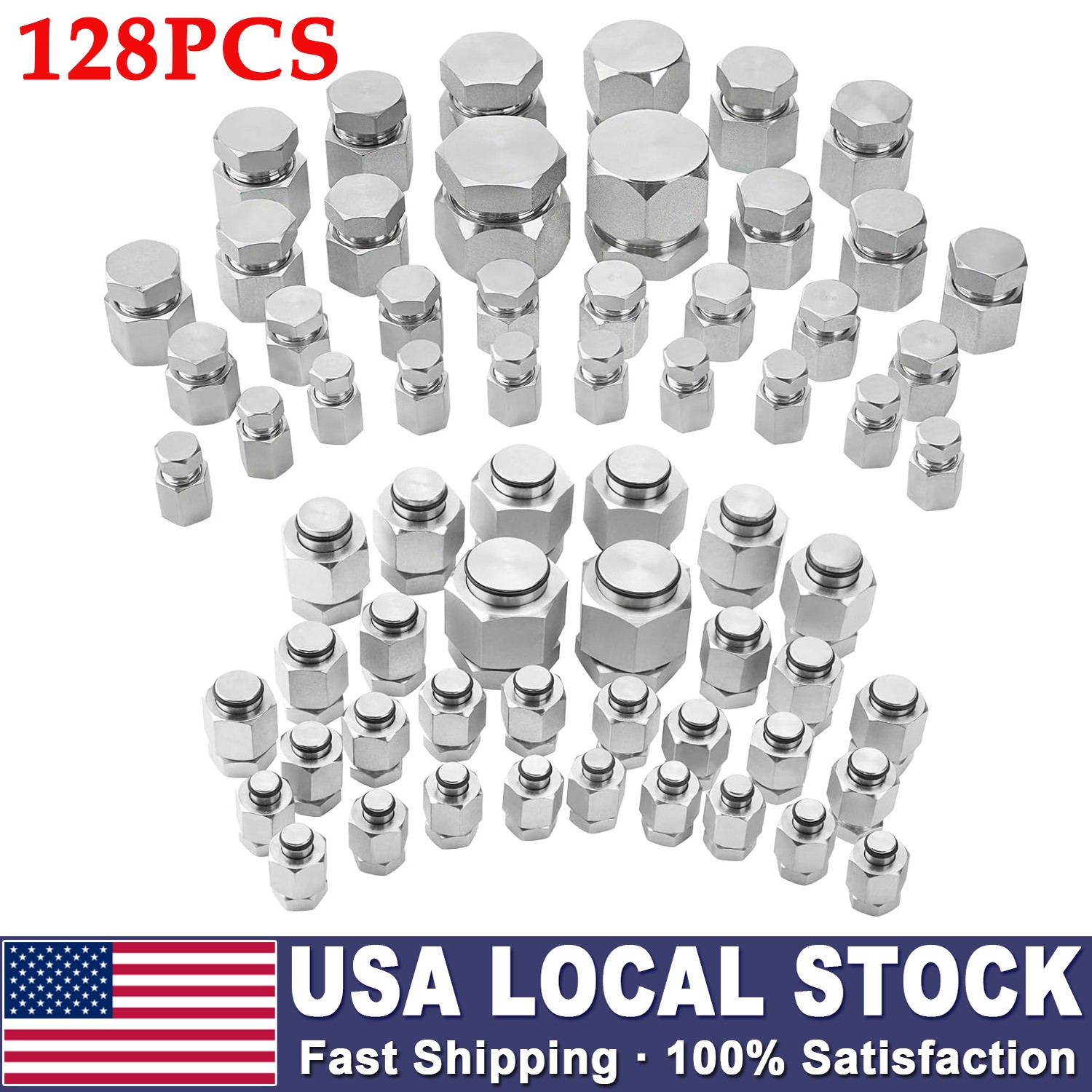 128PCS JIC &ORFS Master Industrial Hydraulic Cap Plug Hose Tube and Pipe Fitting