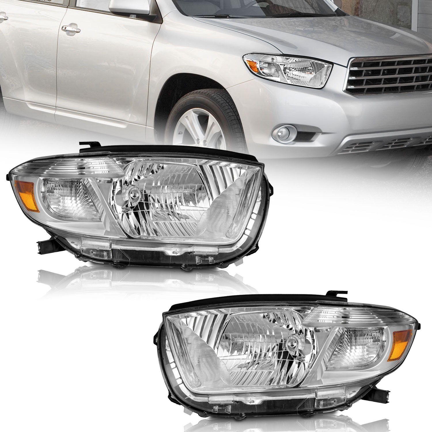 For 2008 2009 2010 Toyota highlander Headlights Light Lamps Left+Right 08 09 10