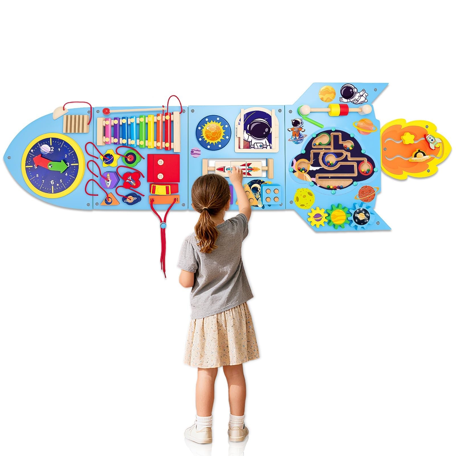Montessori Busy Board for Kids, Sensory Wall Panel, DIY Rocket Stickers, Activit Montessori Busy Board for Kids, Sensory Wall Panel, DIY Rocket Stickers, Activit