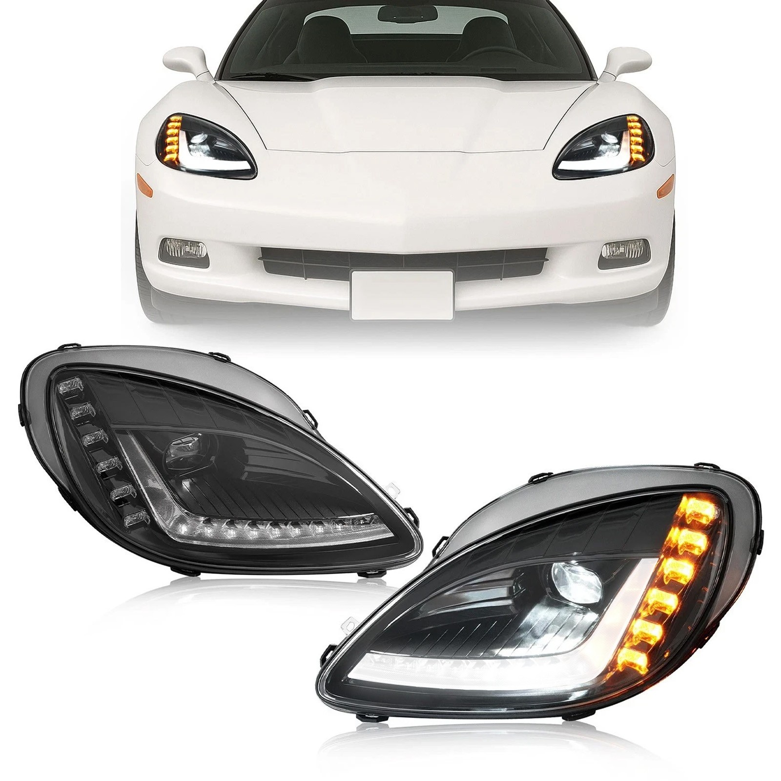 For 05-13 Chevy Corvette C6 LED Sequential Projector Headlights Left&Right Side For 05-13 Chevy Corvette C6 LED Sequential Projector Headlights Left&Right Side