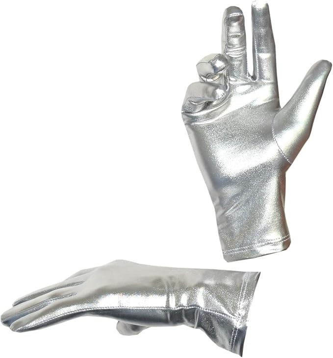 Seeksmile Adult Unisex Shiny Metallic Spandex Gloves Halloween Cosplay Silver 