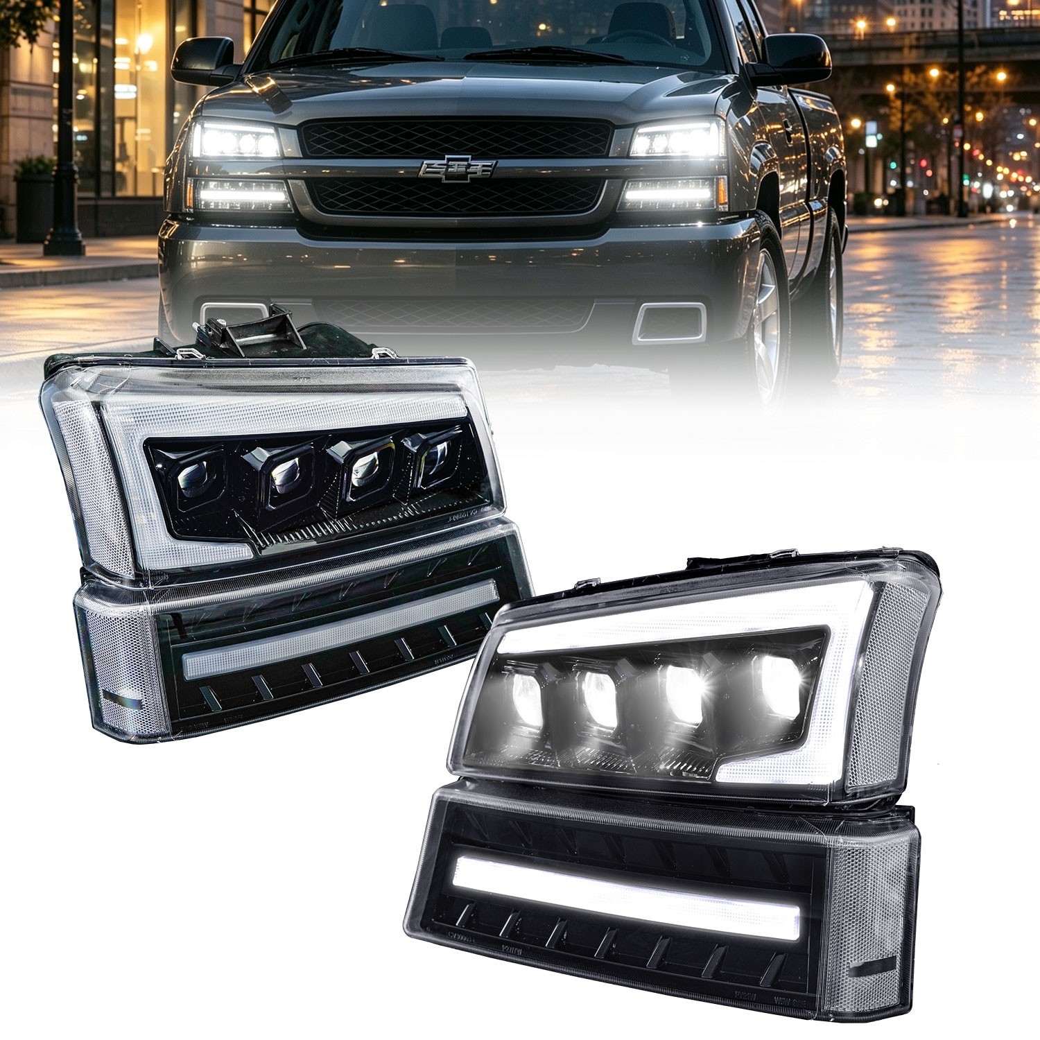 For 03-07 Checy Silverado 1500-3500 Full LED DRL Projecter Headlights Assembly