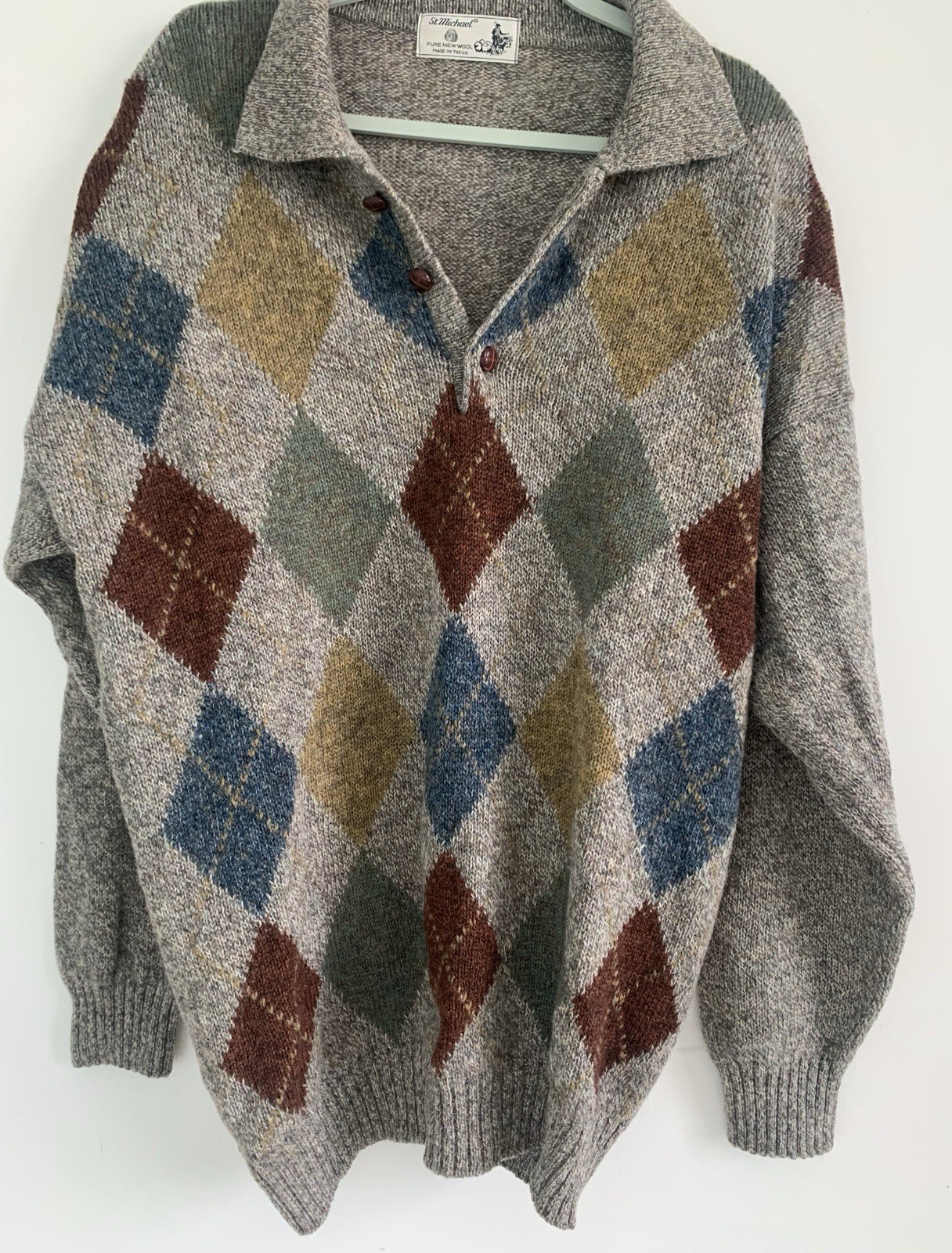 VTG St Michael 1980’s Argyle Sweater 100%New Wool L VTG St Michael 1980’s Argyle Sweater 100%New Wool L