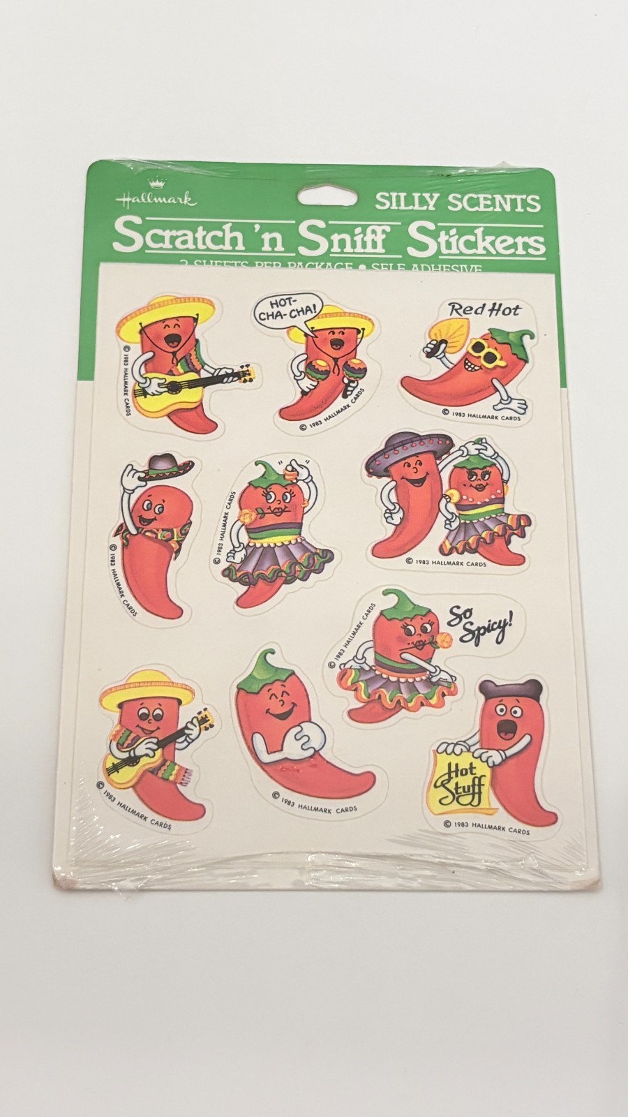 Vintage 1983 Hallmark Silly Scents Red Hot Pepper Scratch Sniff Stickers L3201