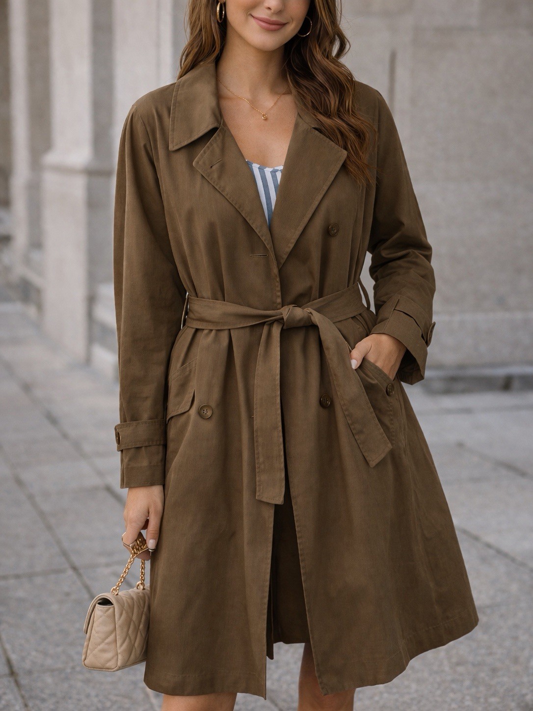 Towne from London Fog Vintage Desert Belted Trench Coat Long Size 8 Petite
