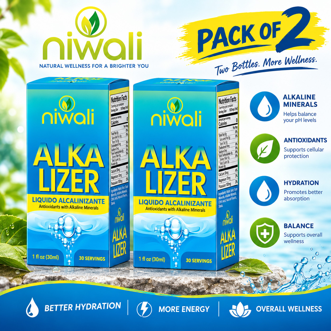 Niwali Alka Lizer Antioxidants Alkaline Mineral Drops 1Oz, Electrolyte Water,ph