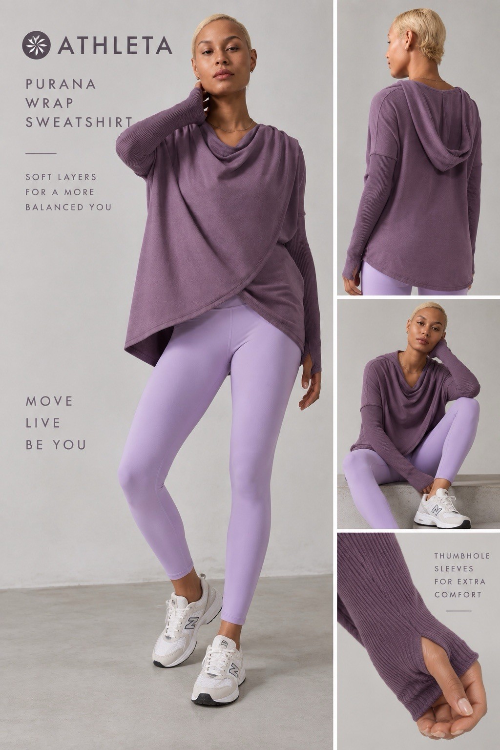 Athleta Purana Wrap Sweatshirt Women M Purple Plum Hooded Cardigan Modal