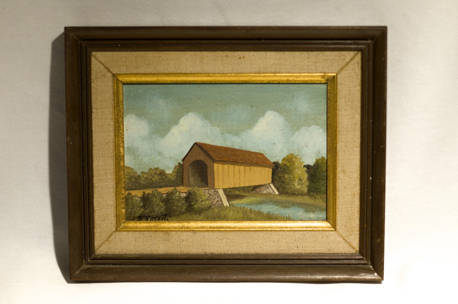 Vintage Cover Bridge and Landscape Original Oil Painting Signed Barbara Rosetti Vintage Cover Bridge and Landscape Original Oil Painting Signed Barbara Rosetti