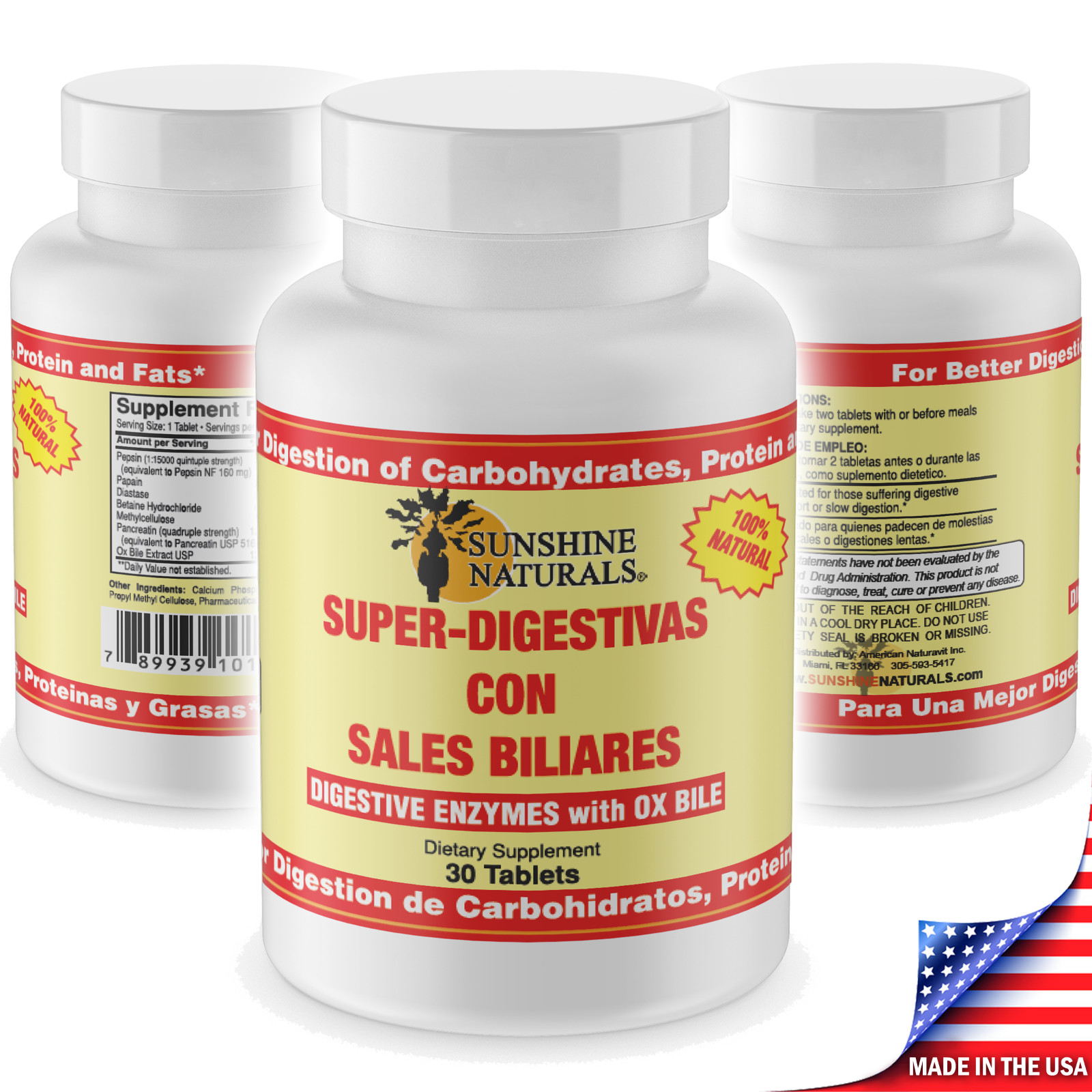 Sunshine Naturals Super Digestives Sales Biliares 30 Tablets Made in the USA