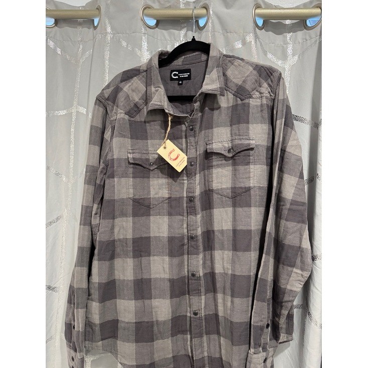 Lucky Brand Western Shirt Mens Large Grey Excellent Plaid Cole Hauser Snap Front