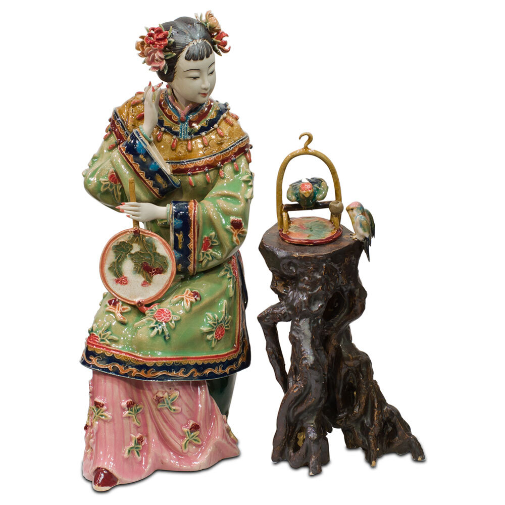 US Seller - Chinese Porcelain Figurine, Lady with Bird Cage US Seller - Chinese Porcelain Figurine, Lady with Bird Cage