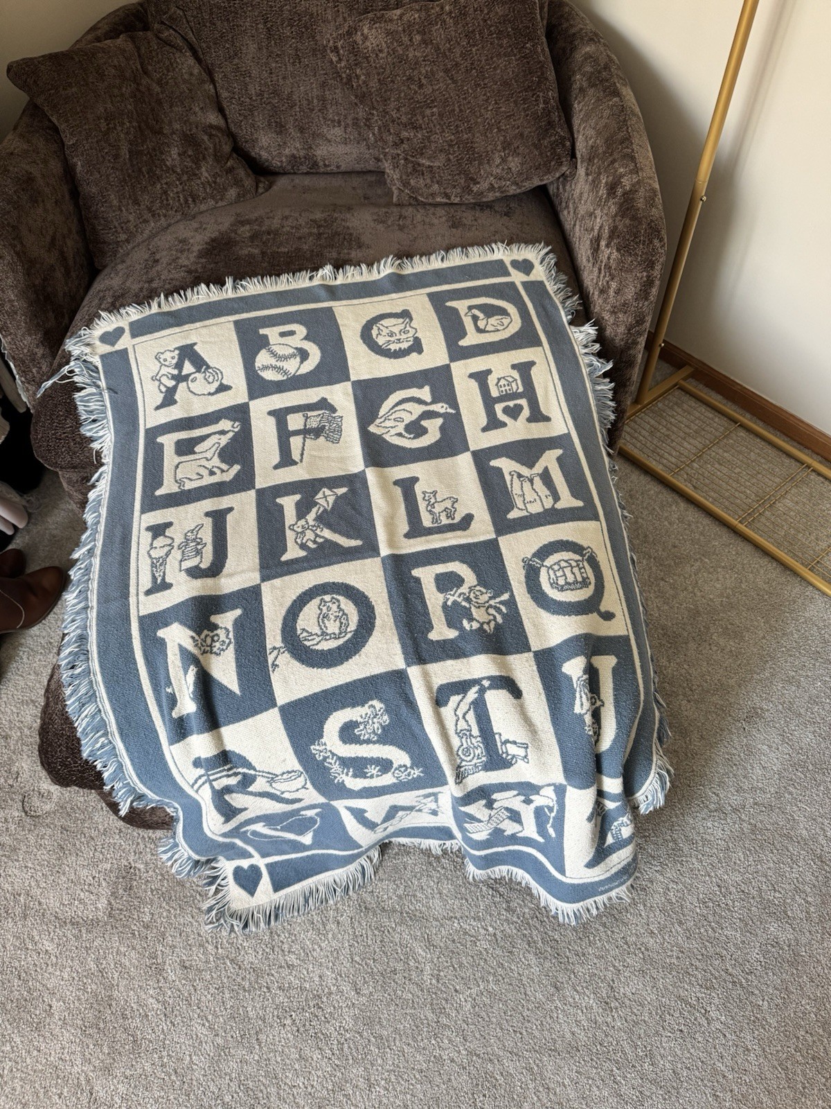 Vintage 1991 The Rug Barn Alphabet A to Z Blue Blanket Vintage 1991 The Rug Barn Alphabet A to Z Blue Blanket