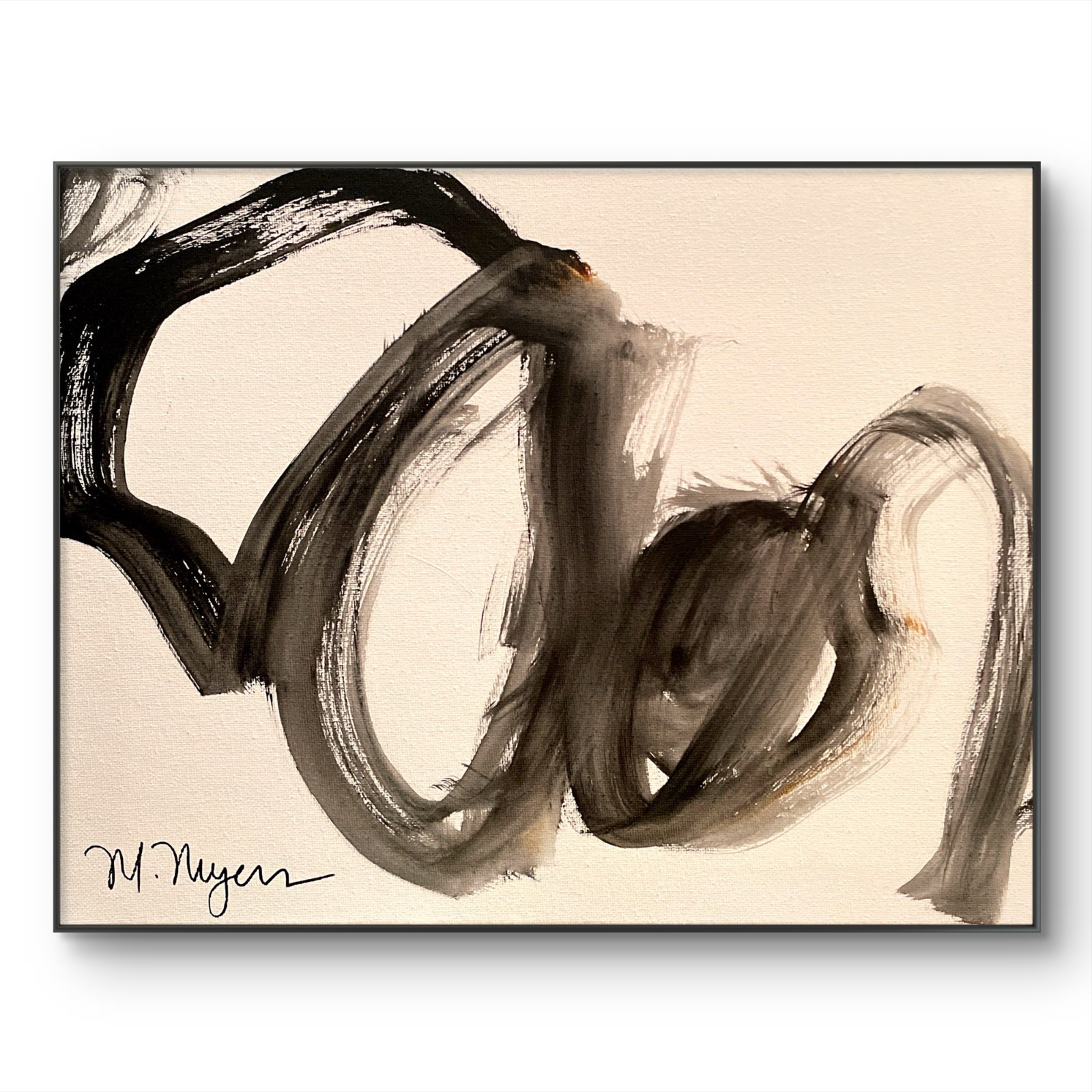 Mary Myers Original Abstract Black Brushstroke Painting 11x14 Acrylic Canvas