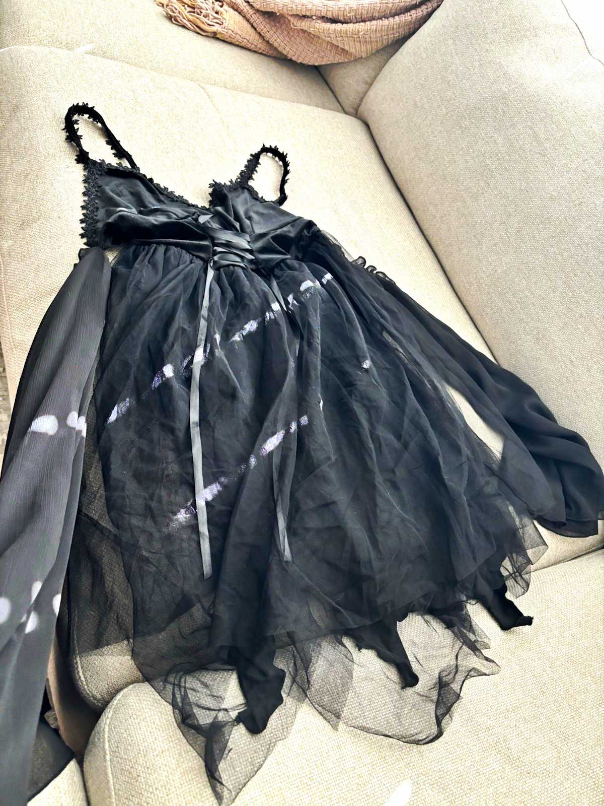 ROMWE Black Sheer Tulle Lace Long Slip Dress V-Neck Adjustable Straps L- gothic