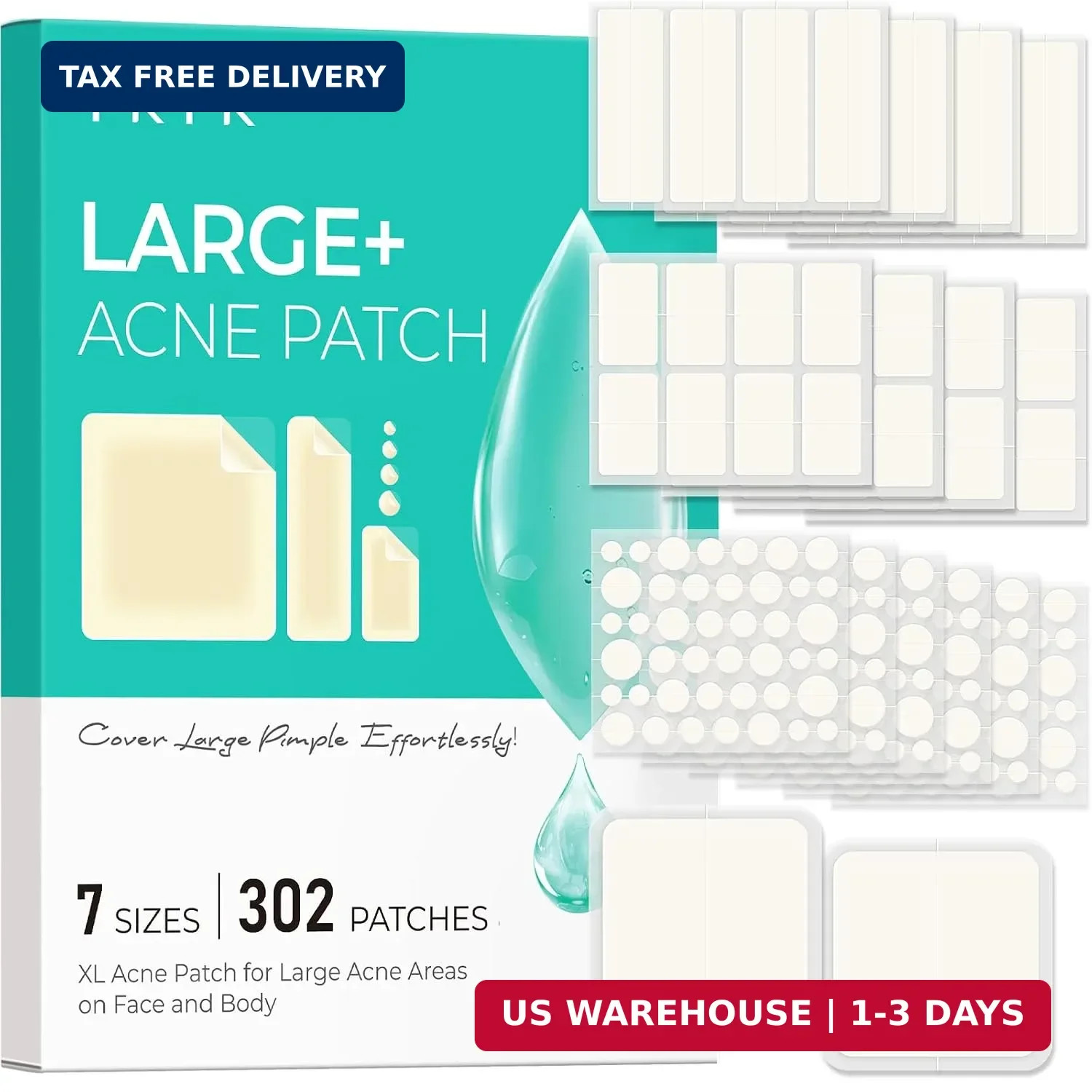 TKTK Large Pimple Patches for Face & Body Zit Breakouts, 7 Sizes 302 Count TKTK Large Pimple Patches for Face & Body Zit Breakouts, 7 Sizes 302 Count