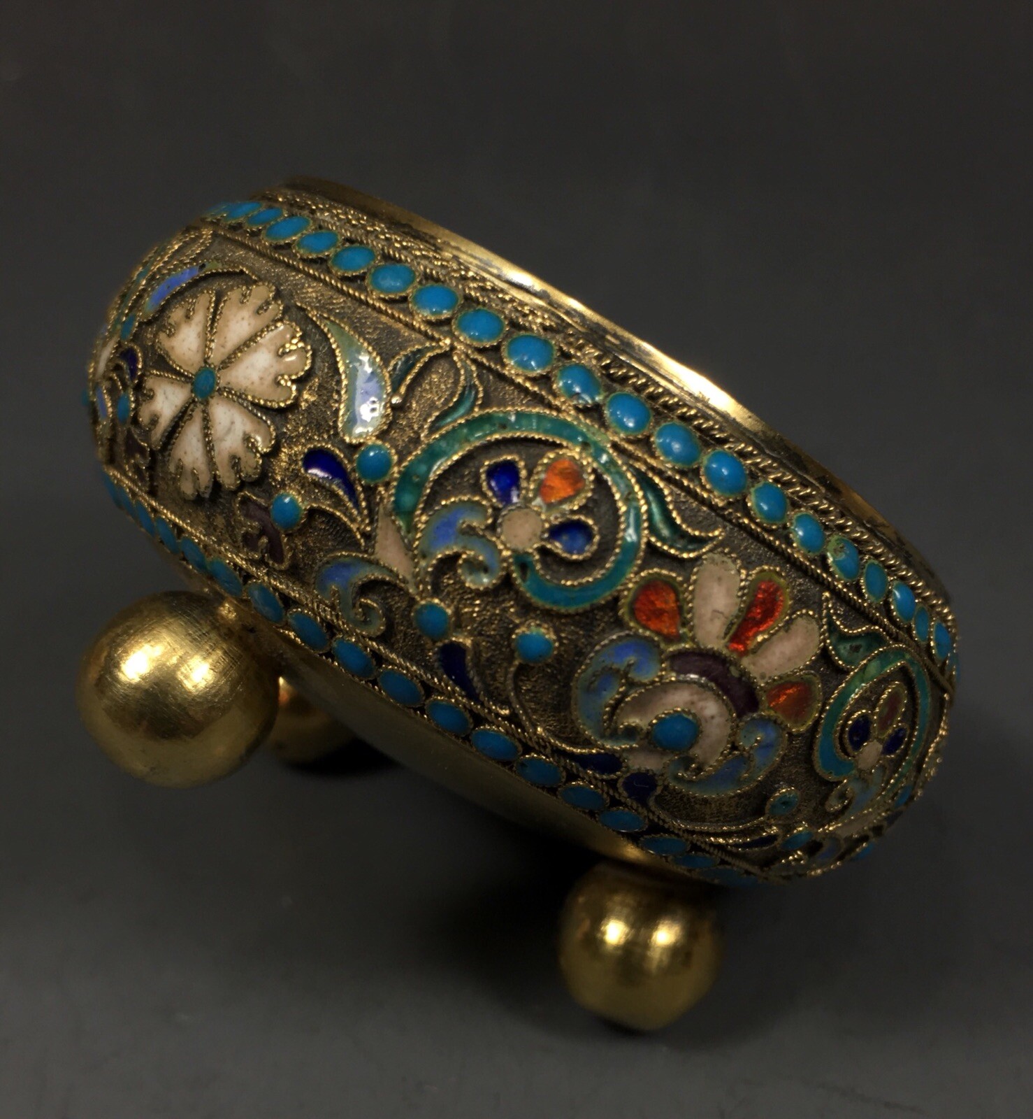 Antique Russian 84 Silver Enamel Large Master Salt Bowl Antique Russian 84 Silver Enamel Large Master Salt Bowl
