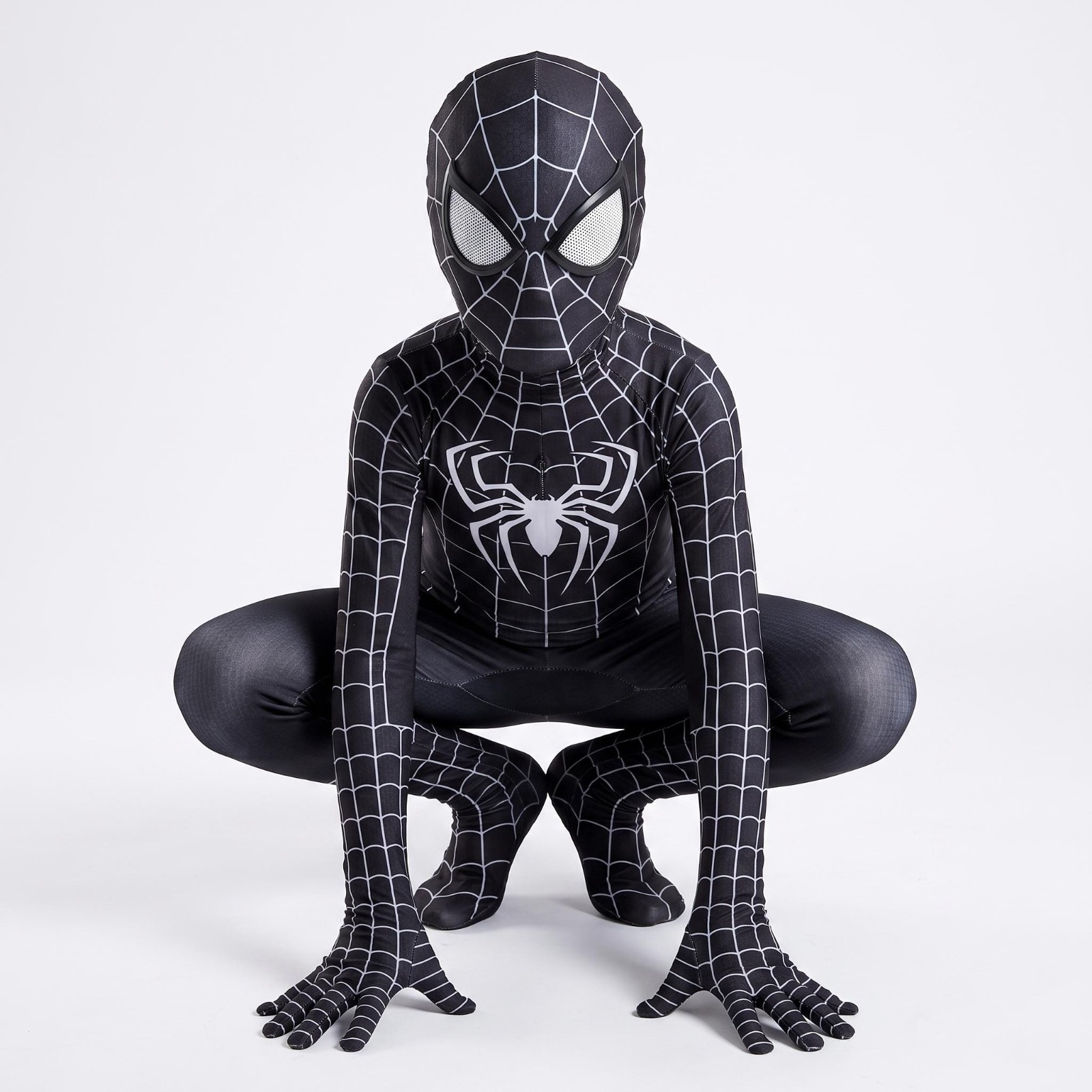 Black Spider-Man Venom Symbiote Suit Kids Cosplay Jumpsuit Mask Halloween