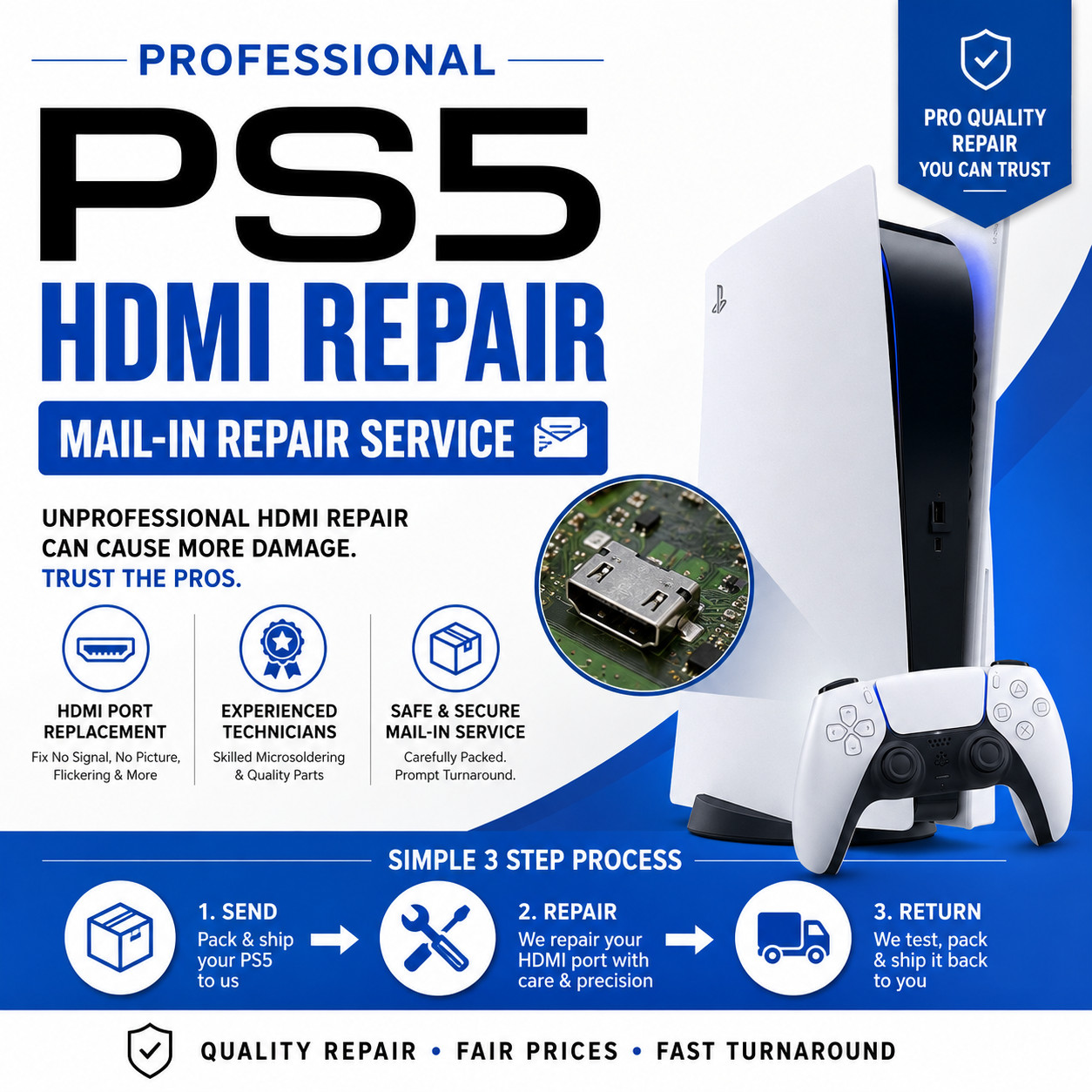 Mail-In PS5 | HDMI Port Repair Service | 12 Month Warranty Mail-In PS5 | HDMI Port Repair Service | 12 Month Warranty