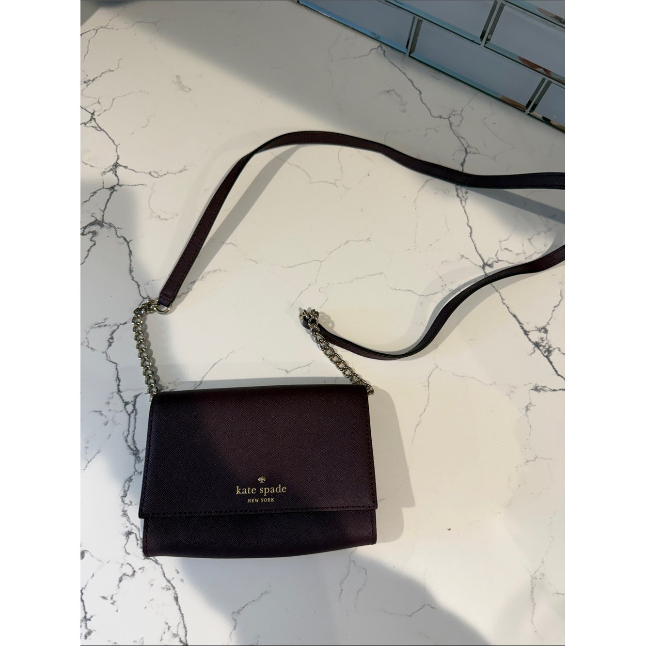 kate spade Plum Saffiano Crossbody with Gold Chain
