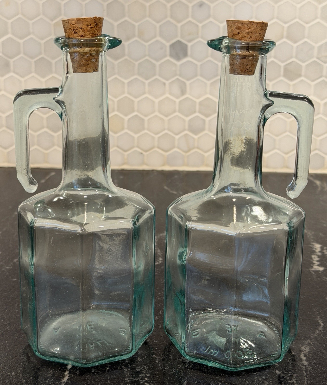 Vintage Vetreria Etrusca Glass Decanter Bottles 500ml Italy Octagon Oil Vinegar