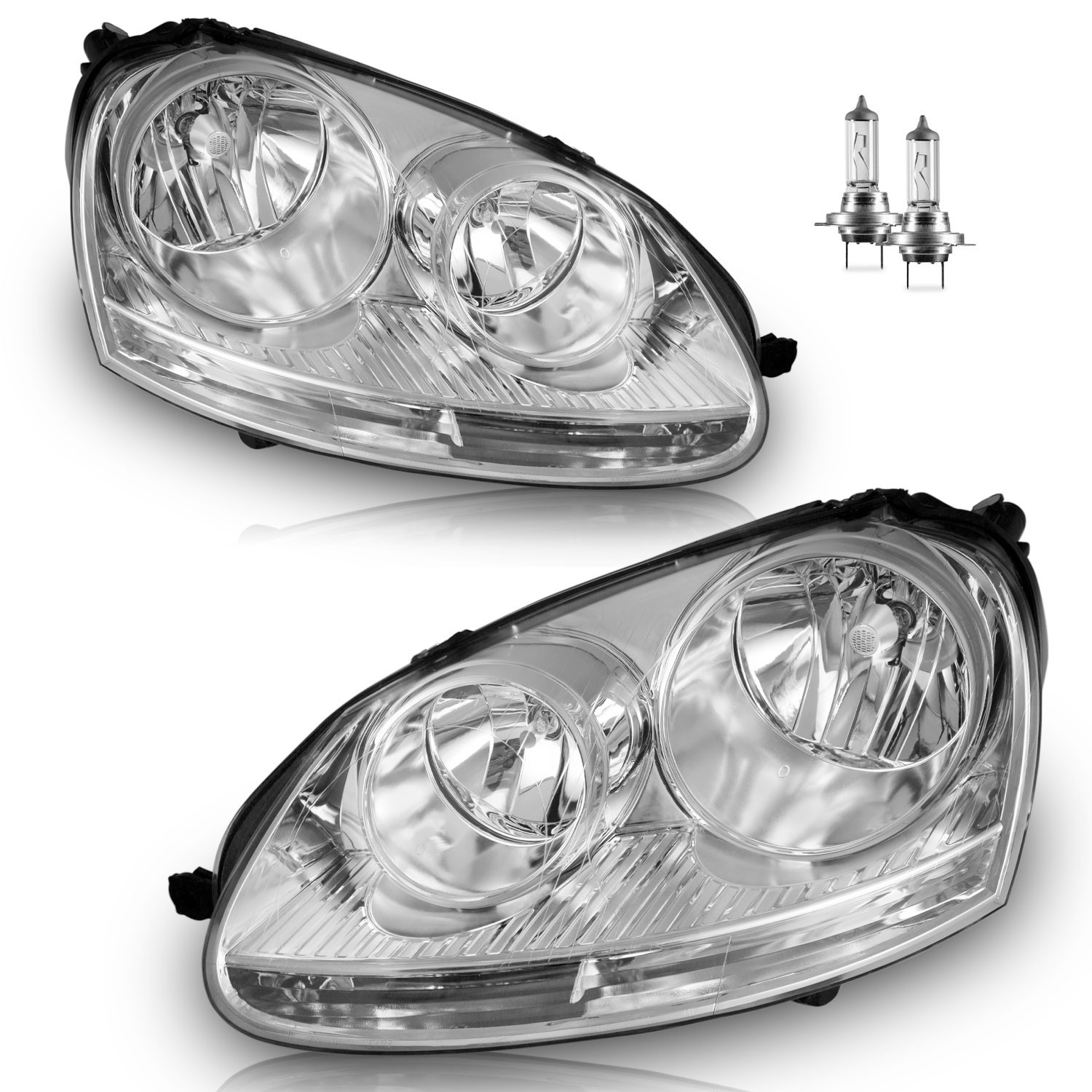 Pair Headlights For 2005-2010 Volkswagen Jetta Sedan 06-09 Rabbit GTI W/Bulbs