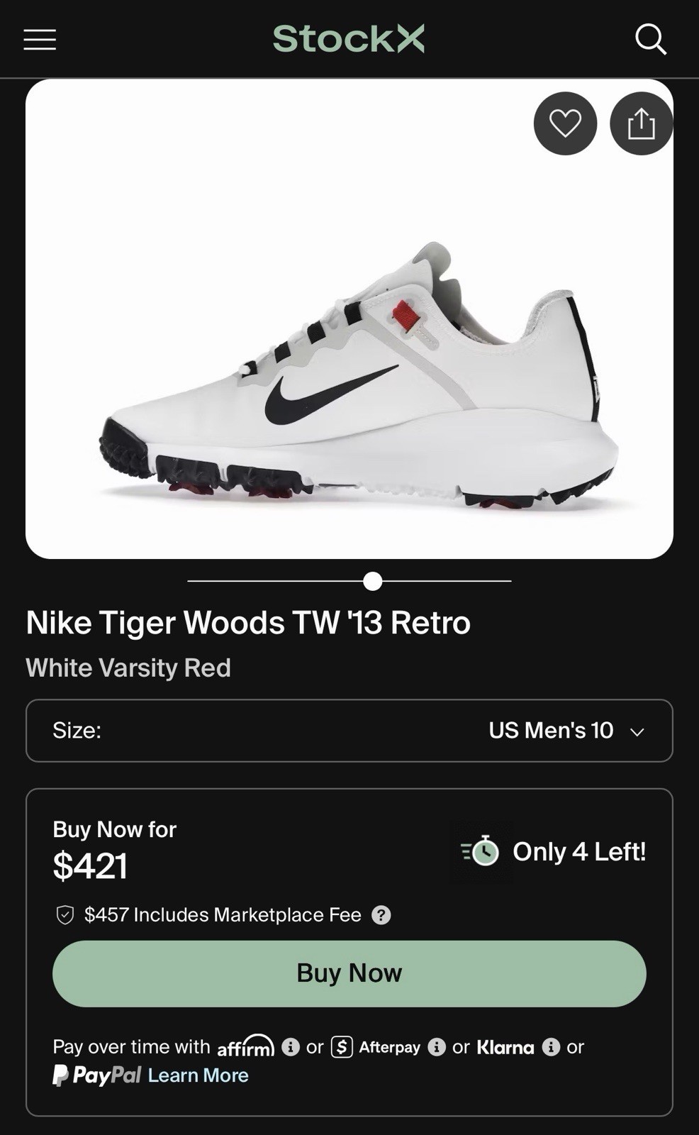 Nike Air Zoom Tiger Woods 20 Spiked Golf Shoes White/Black/Red Men’s 10 RARE NEW