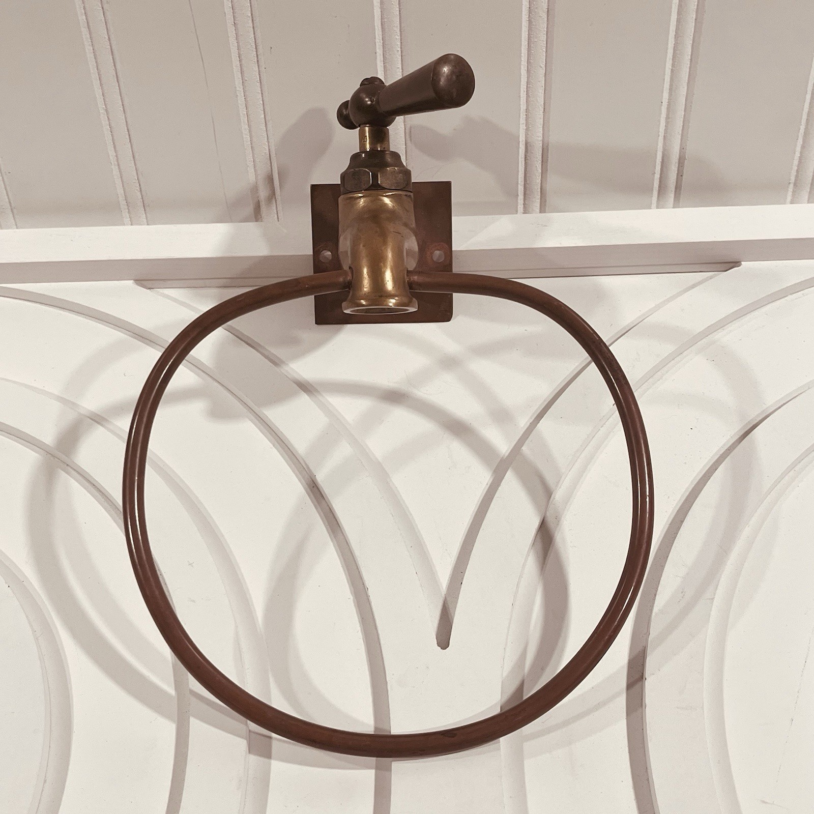 Copper & Brass Faucet Spigot Towel Ring Wall Mount Vtg Rustic Farmhouse Decor