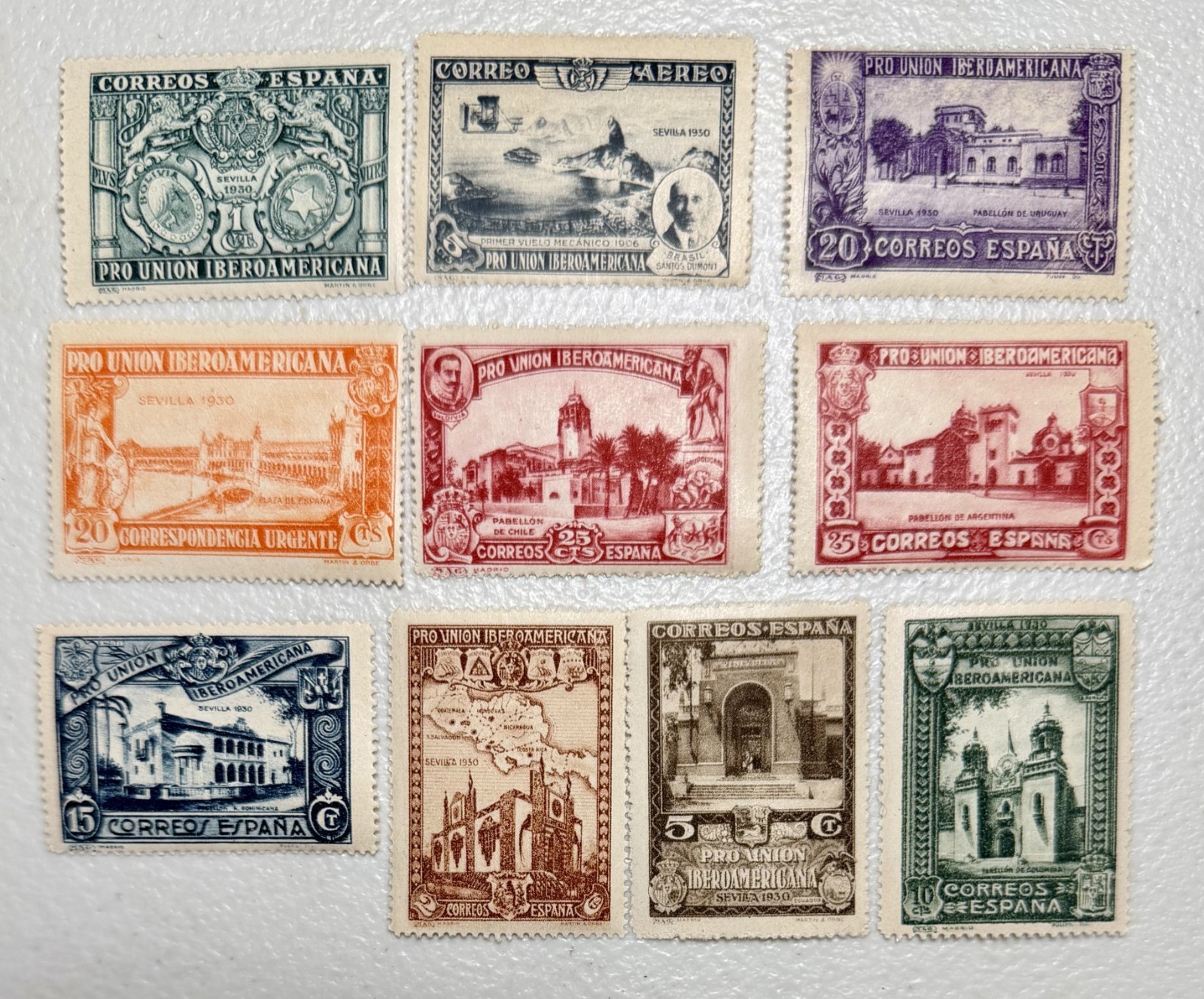 SPAIN, 1930`S PRO UNION IBEROAMERICANA LOT OF 10 STAMPS, MNH, MH