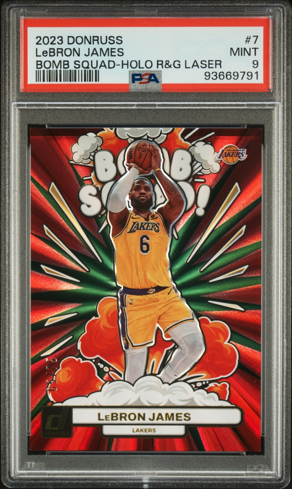 2023 PANINI DONRUSS BOMB SQUAD HOLO R&G LASER #7 LEBRON JAMES 65/75 PSA 9 POP 7 2023 PANINI DONRUSS BOMB SQUAD HOLO R&G LASER #7 LEBRON JAMES 65/75 PSA 9 POP 7