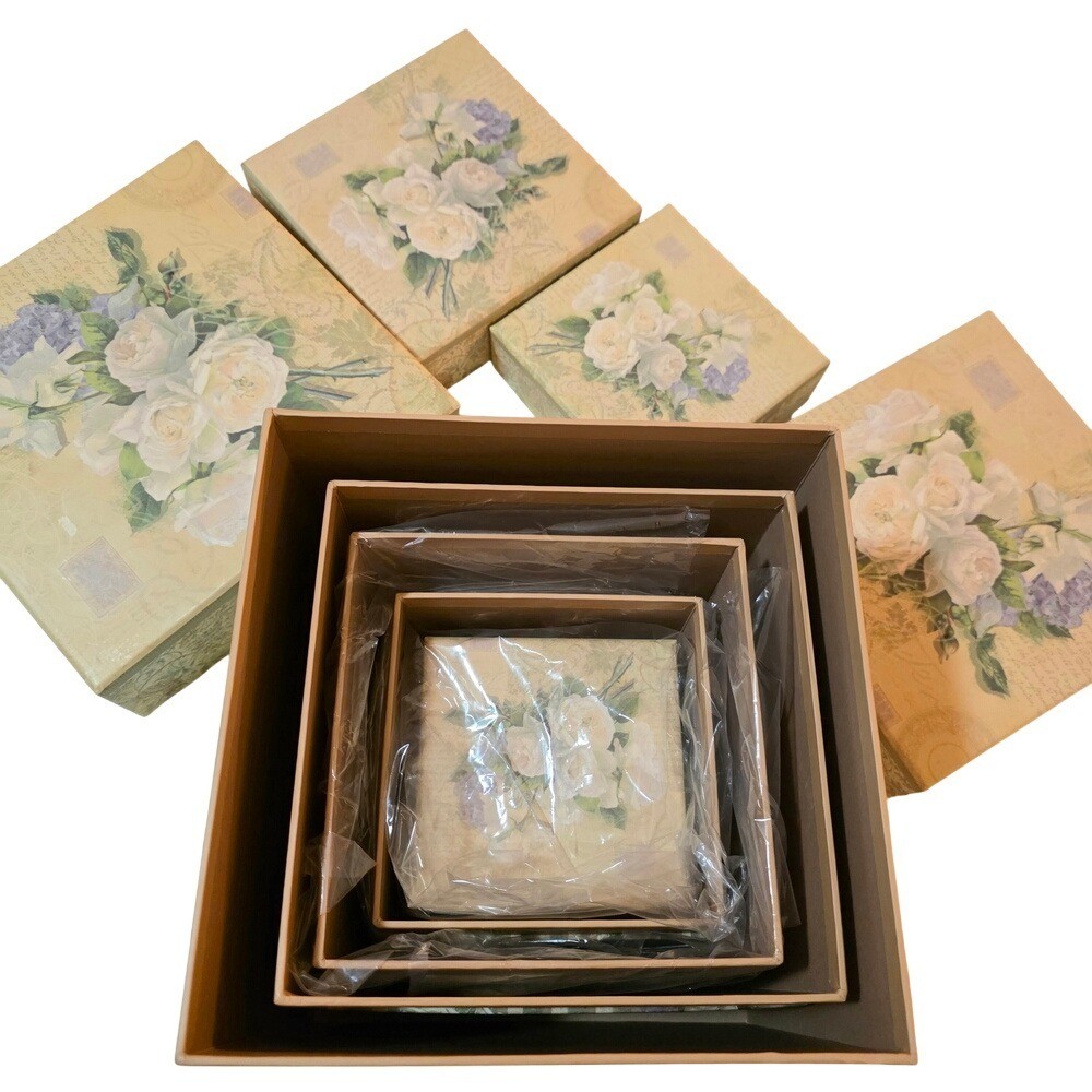 NWOT VTG 2003 Bob's Nesting Boxes 7 Victorian Rose Storage Set Sharbert K. Brown