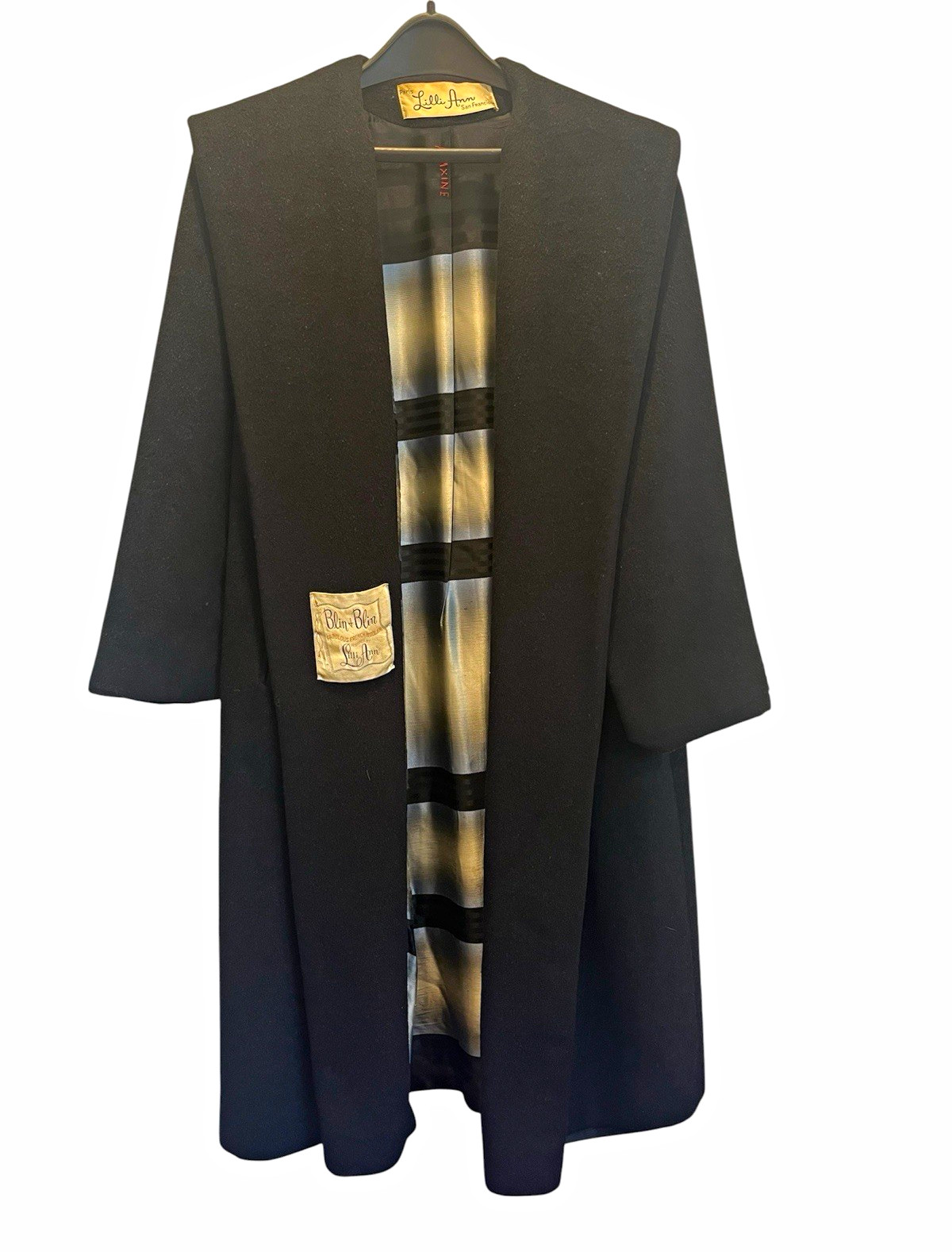 Vintage 50s Lilli Ann Blin Blin Women’s Black Wool Long Overcoat Size M