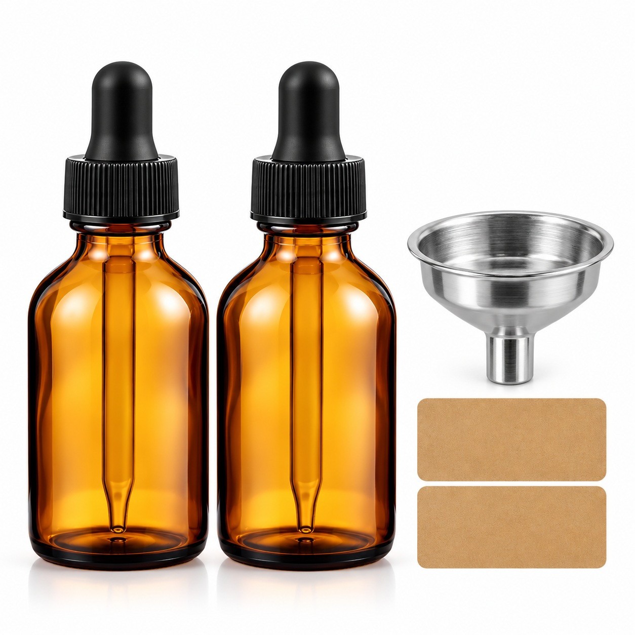 2oz Amber Glass Bottle 60ml with Black Dropper - Choose Your Quanity