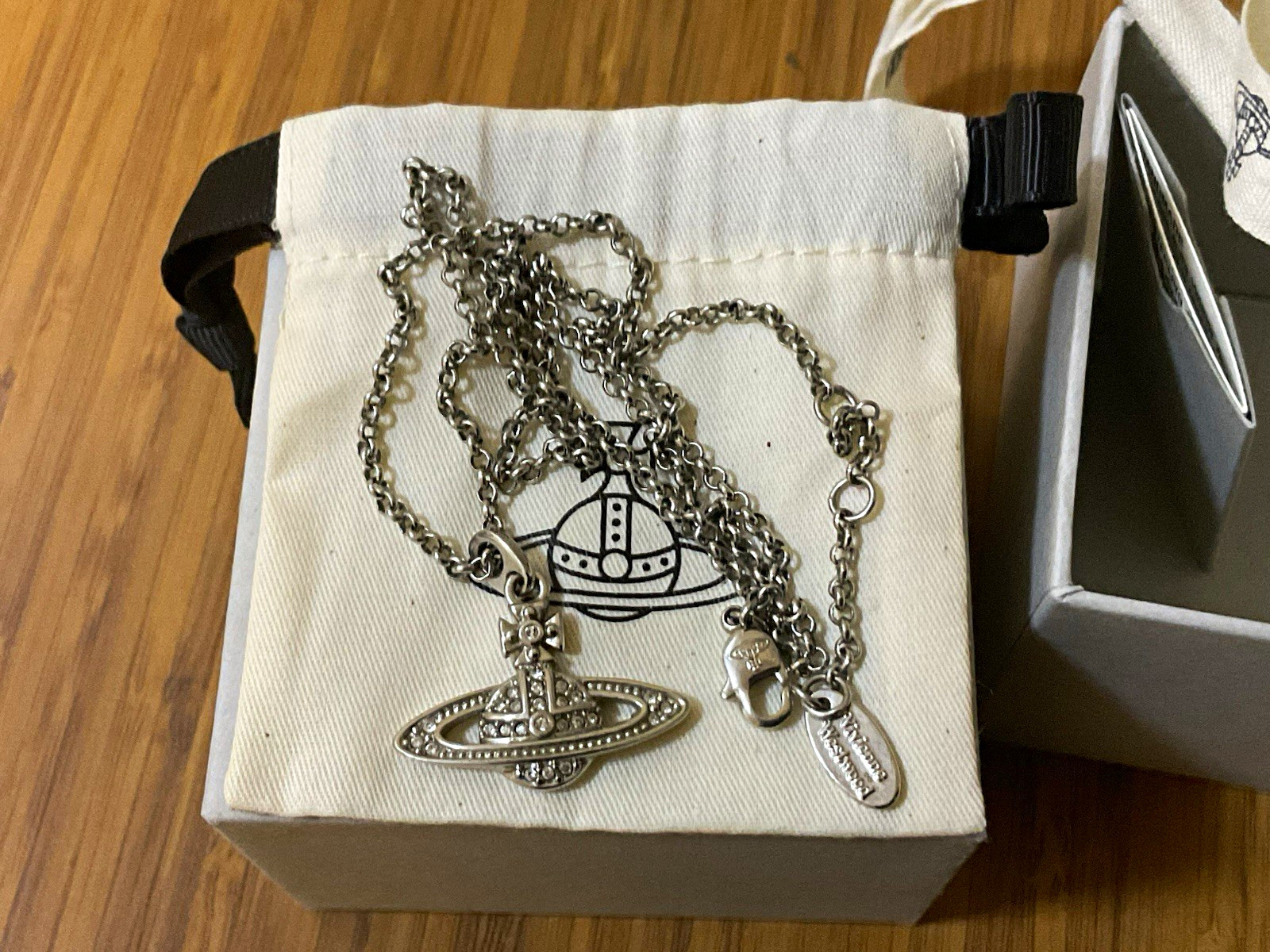 Vivienne Westwood Mini Bas Relief Orb Pendant Necklace Platinum Crystal