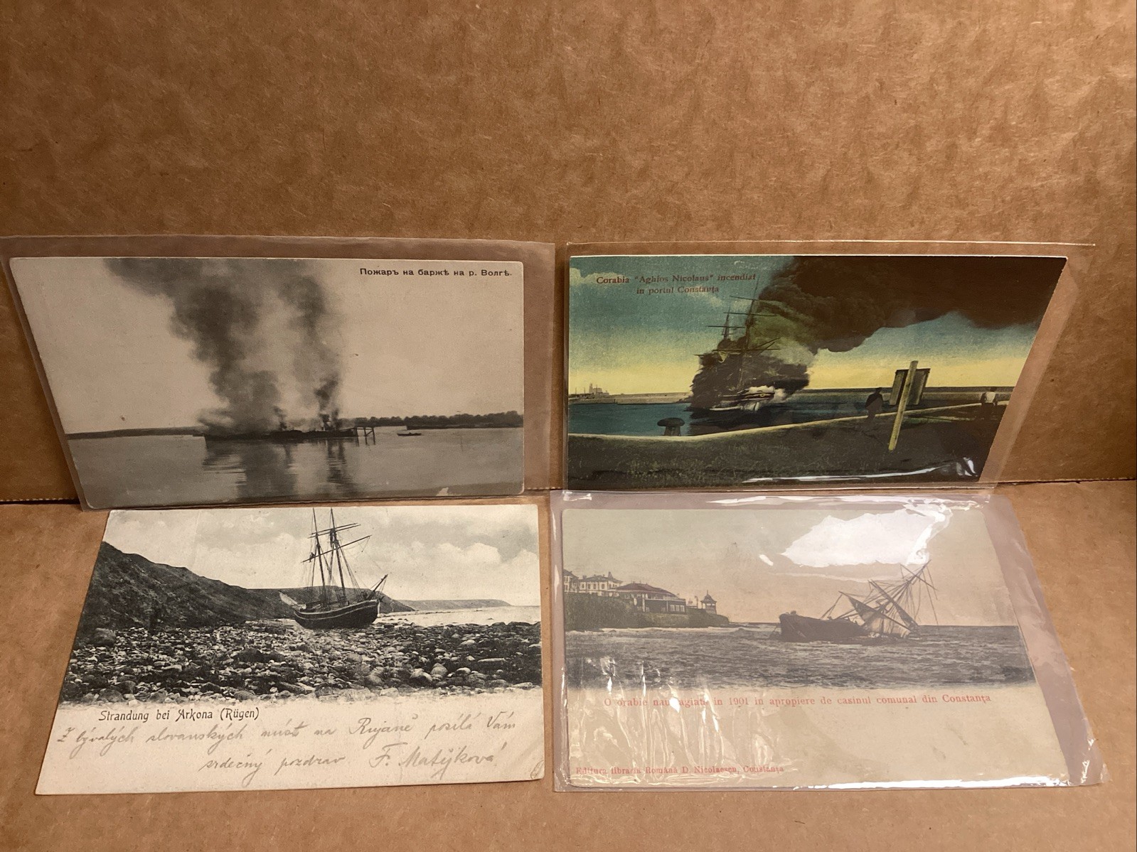 Lot If 4 SHIPWRECK VINTAGE POSTCARDS European Estate RPPC