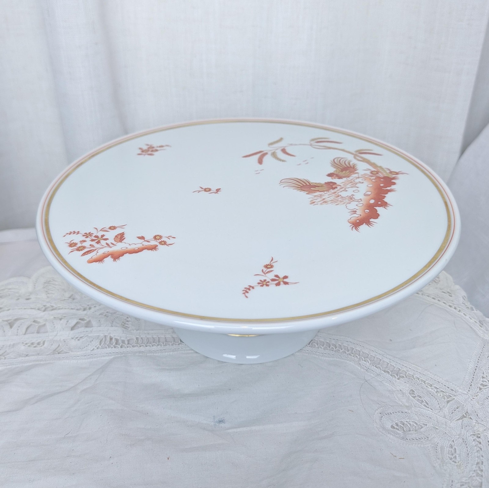 Vintage Richard Ginori Made in Italy Cake Plate Siena Rust Gold and Red Rooster Vintage Richard Ginori Made in Italy Cake Plate Siena Rust Gold and Red Rooster