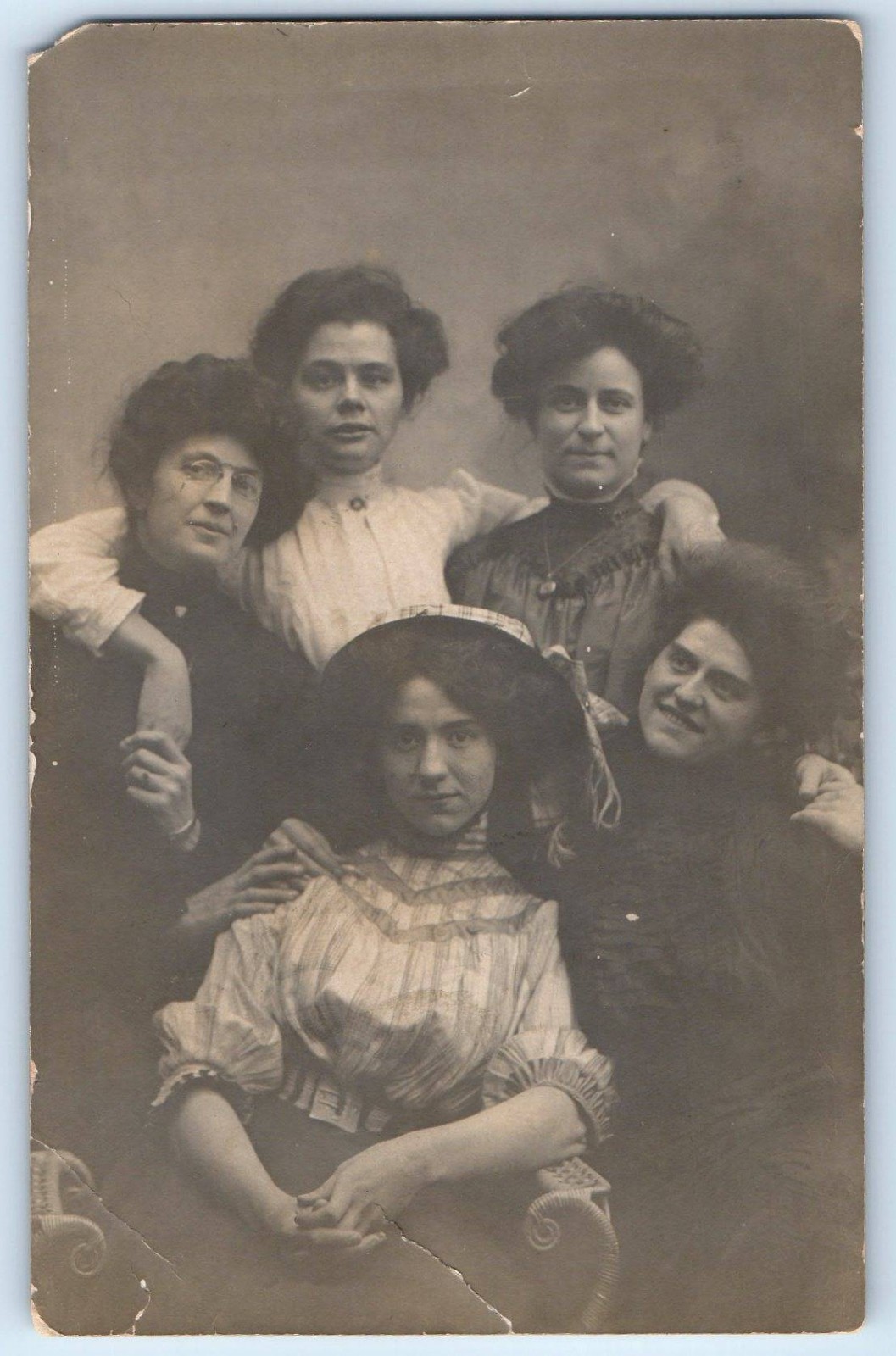 c1910's Group Of Womens Curly Hair Studio RPPC Photo Unposted Antique Postcard
