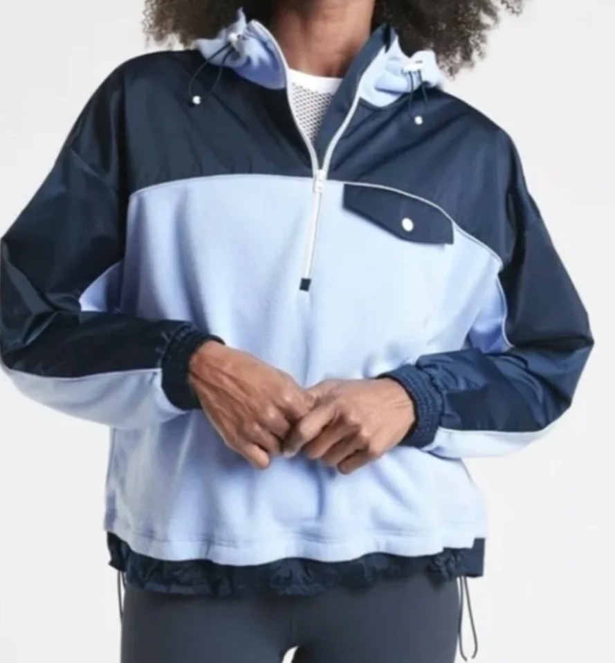 ATHLETA *ZION* MICROFLEECE 1/2 ZIP PERIWINKLE/NAVY PULLOVER HOODIE- WOMEN\'S L ATHLETA *ZION* MICROFLEECE 1/2 ZIP PERIWINKLE/NAVY PULLOVER HOODIE- WOMEN\'S L