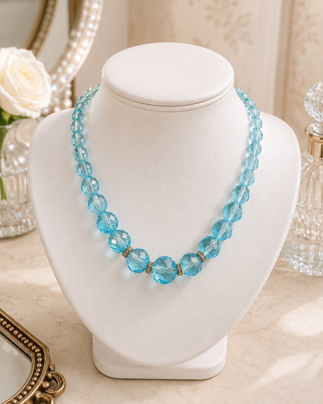 Vtg Art Deco Flapper Style Clear Faceted Graduated Glass Bead Necklace 16\
