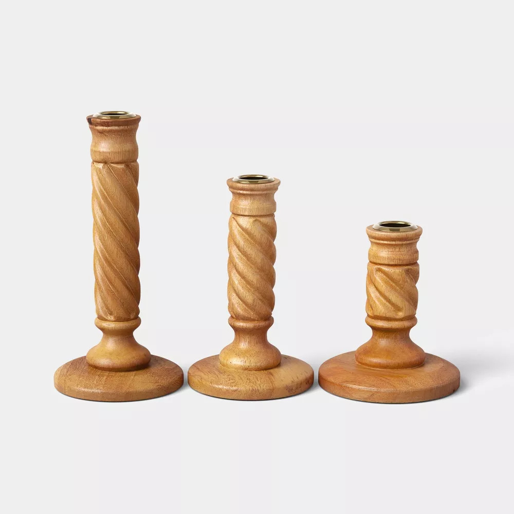 Set of 3 Wood Taper Candle Holders - Threshold