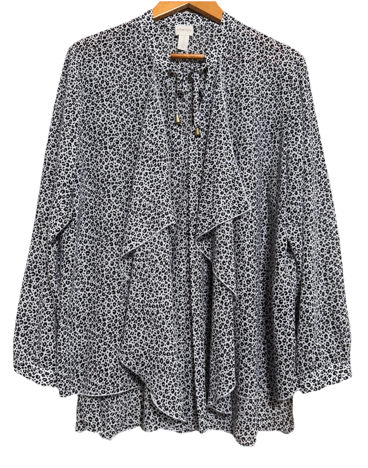 Chicos Women’s 3 XL Leopard Print Top Sheer Layering Ruffle Career Wear Chicos Women’s 3 XL Leopard Print Top Sheer Layering Ruffle Career Wear