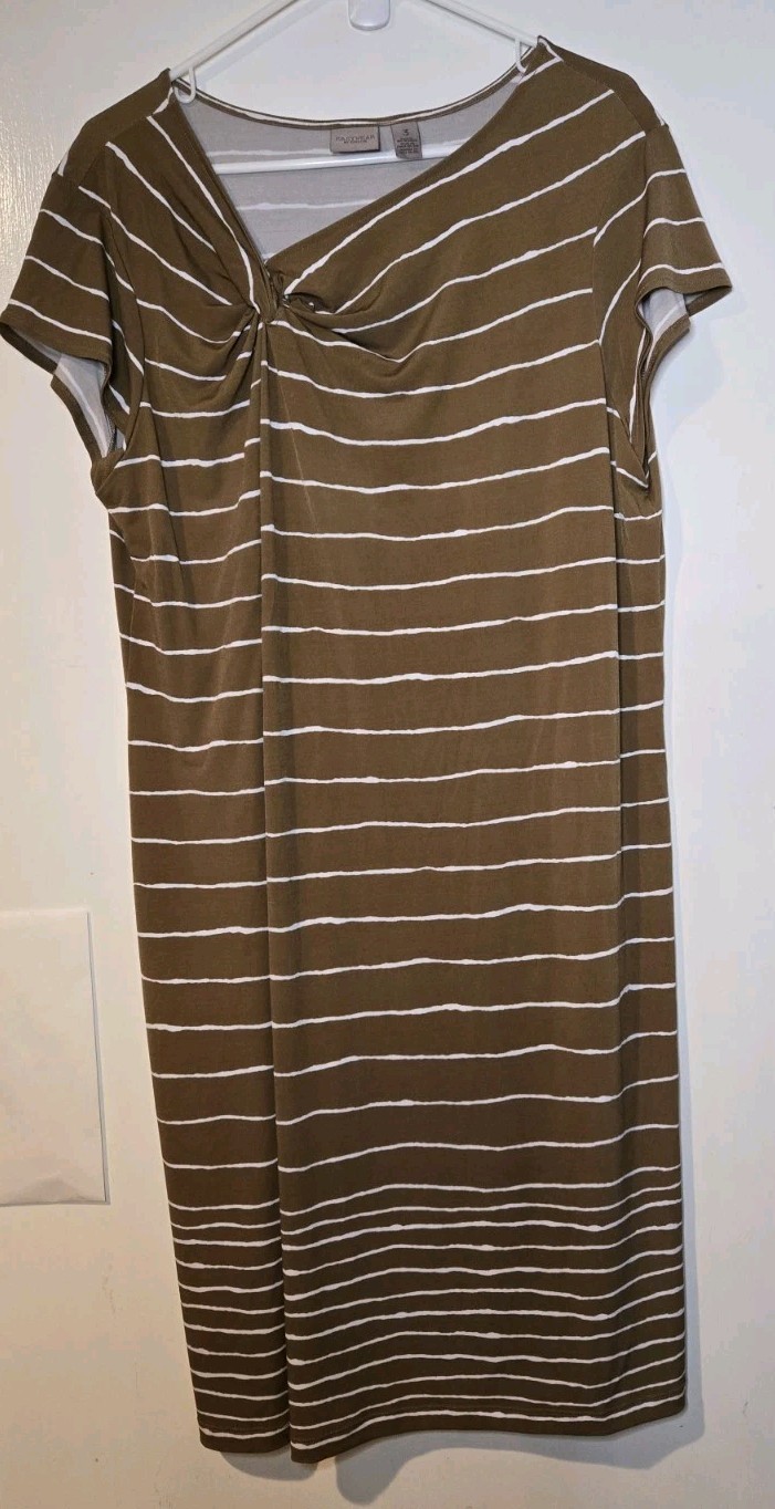 Chico’s Easywear Dress Size 3 Tan Stripe No Iron Travel Chico’s Easywear Dress Size 3 Tan Stripe No Iron Travel