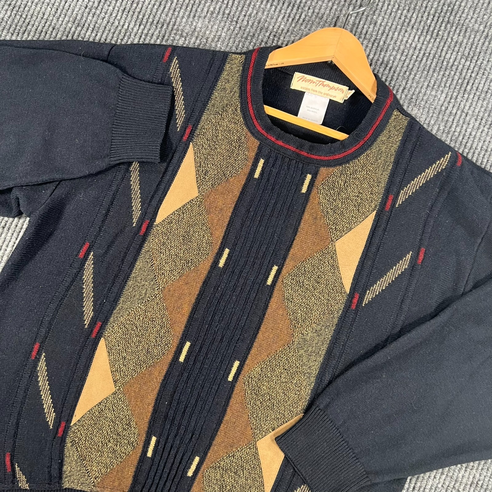 Vintage Norm Thompson Sweater Mens Large Black Long Sleeve Wool Blend Casual