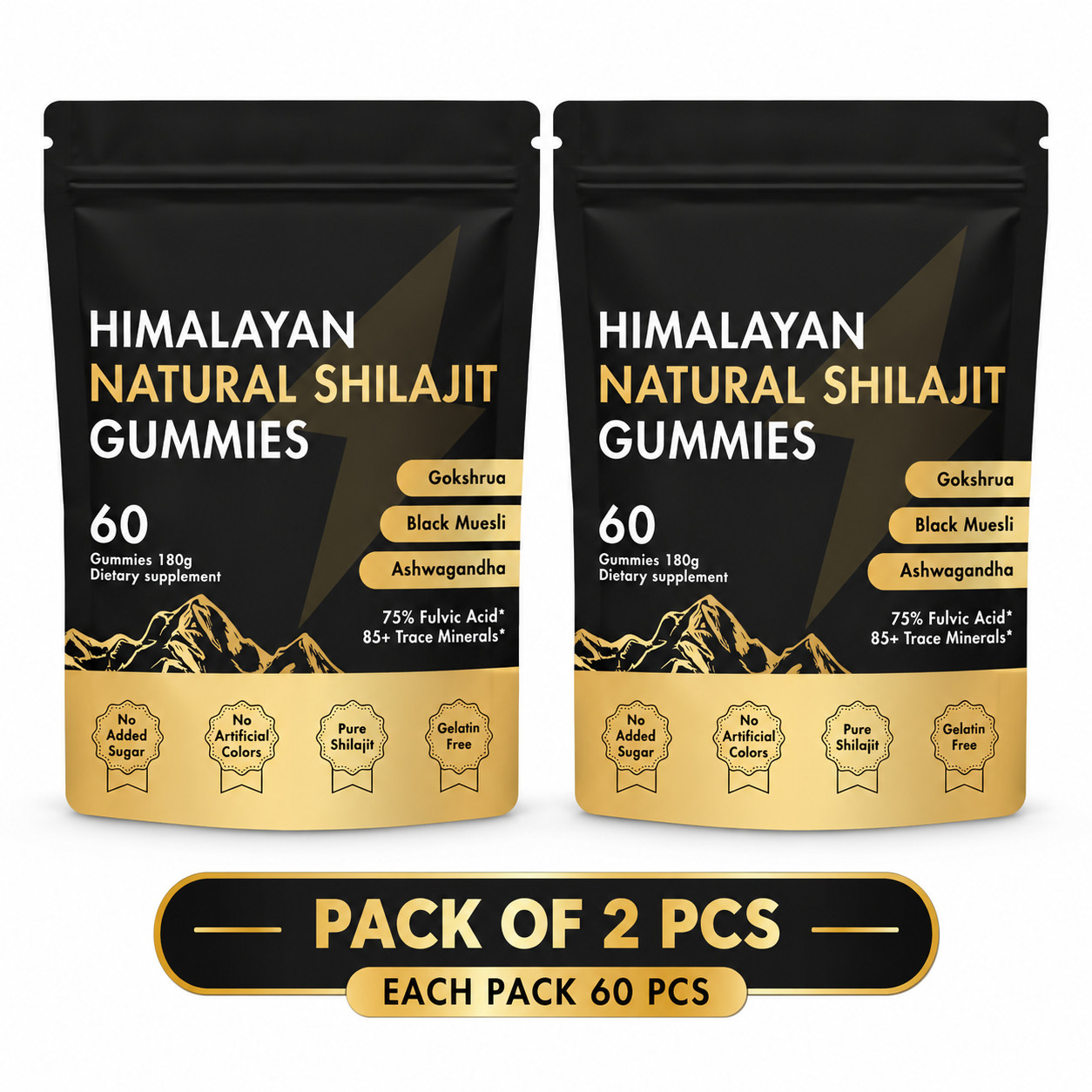 Himalayan Shilajit Gummies Dietary Supplement For Men & Women Ashwagandha Pack2
