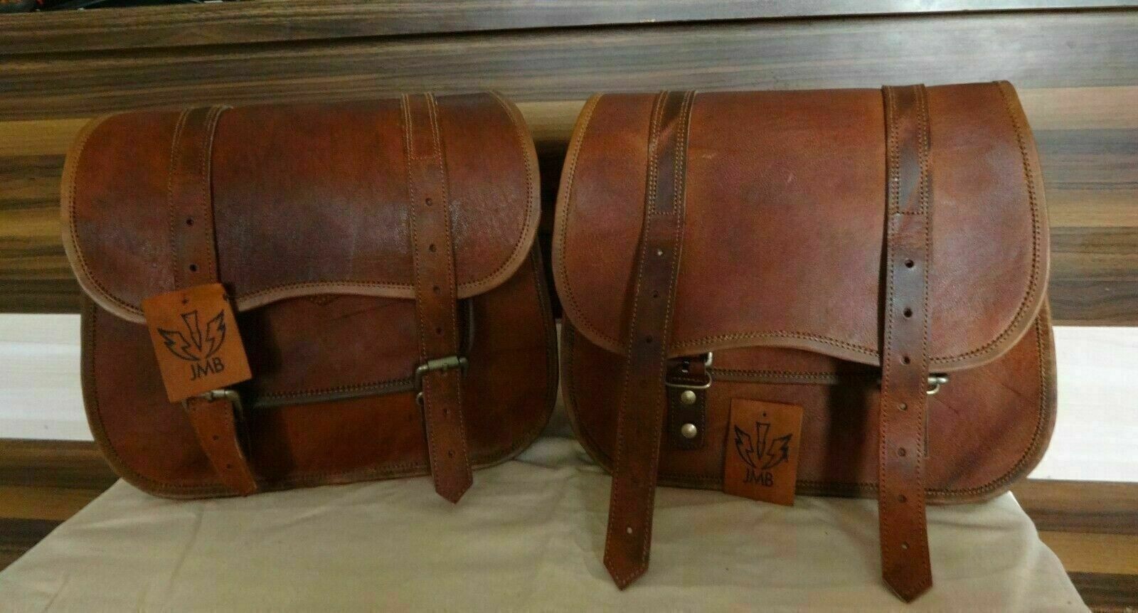 Motorcycle Side Pouch Brown Leather Side  2 BagsPouch Saddlebags Panniers Saddle