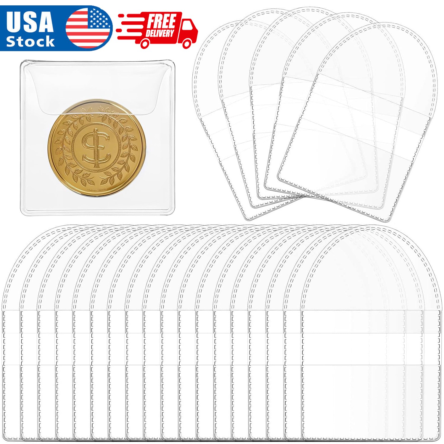 100x Single Pocket Coin Flips Clear Coin Collector Protectors Individual Plastic