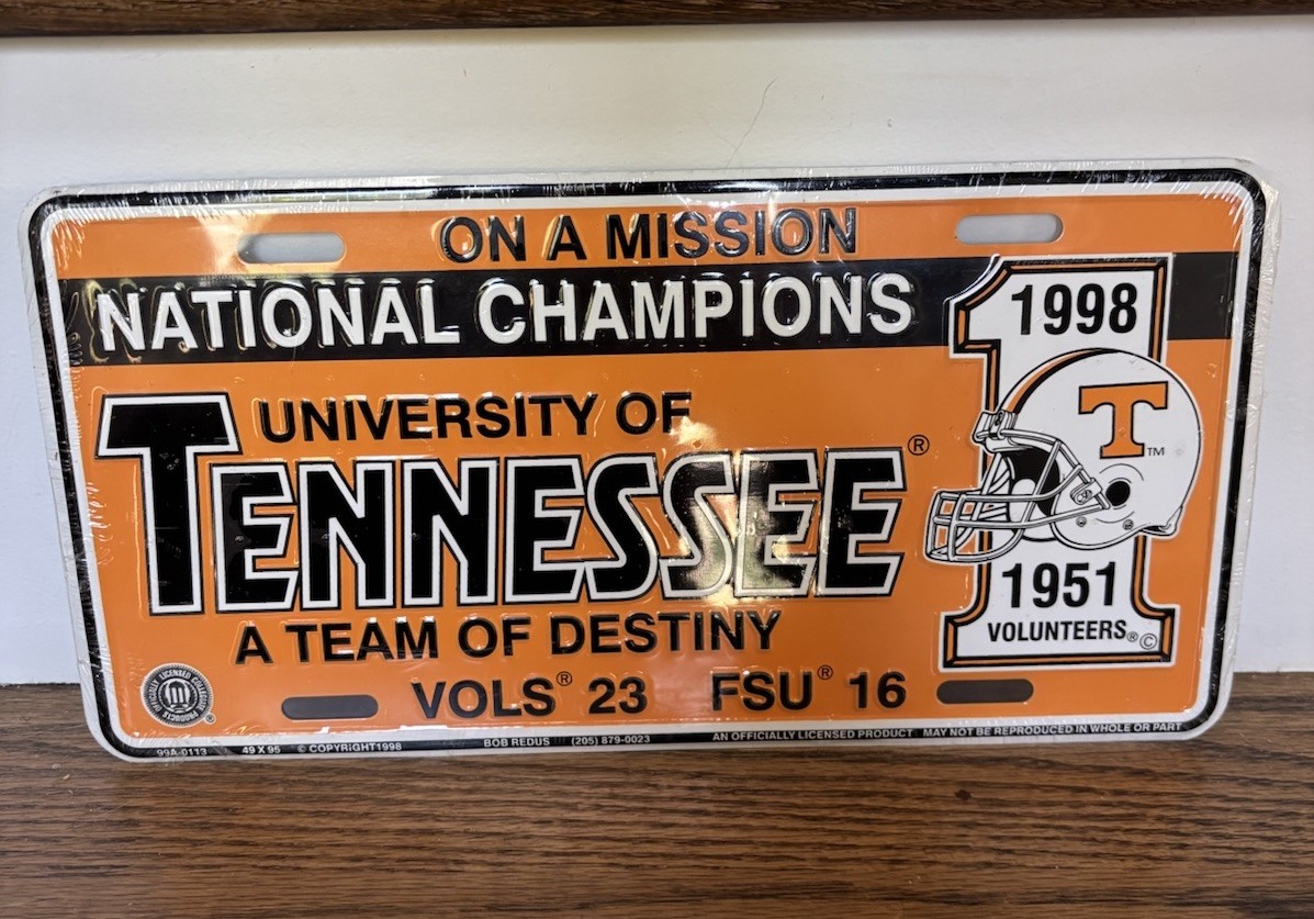 Vintage Tennessee Volunteers 1998 National Champions Metal License Plate NEW🏈 Vintage Tennessee Volunteers 1998 National Champions Metal License Plate NEW🏈
