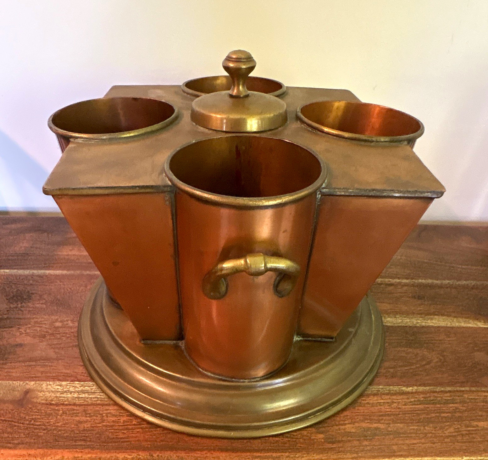 RARE-Vintage MCM Brass & Copper Wine Caddy / Cooler; LARGER SIZE: 12.5 Diameter RARE-Vintage MCM Brass & Copper Wine Caddy / Cooler; LARGER SIZE: 12.5 Diameter