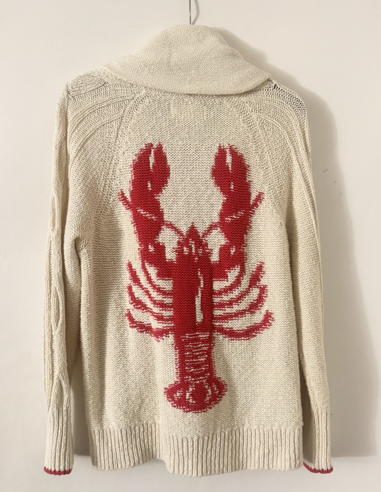 Maeve by Anthropologie Lobster Knit Cardigan Sweater Cream/Ivory & Red Sz S (bal