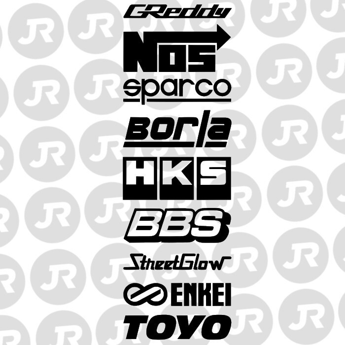9 Car Automotive Sponsor Decals Pack JDM Drift Racing Sport Logos Gloss Black